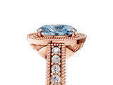 Rose gold Fancy Blue Oval  Cut Halo Diamond Ring with Pavé Band and Four-Prong Setting_76