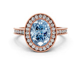 Rose gold Fancy Blue Oval  Cut Halo Diamond Ring with Pavé Band and Milgrain Prong Setting_32