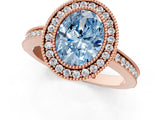 Rose gold Fancy Blue Oval  Cut Halo Diamond Ring with Pavé Band and Milgrain Prong Setting_33