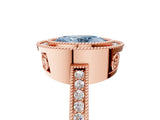 Rose gold Fancy Blue Oval  Cut Halo Diamond Ring with Pavé Band and Milgrain Prong Setting_37