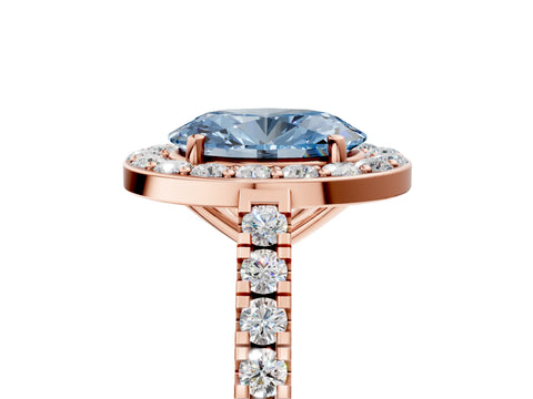Rose gold Fancy Blue Oval Cut Halo Diamond Ring with Pavé Band and Three-Prong Setting_5