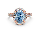 Rose gold Fancy Blue Oval Cut Halo Diamond Ring with Pavé Band