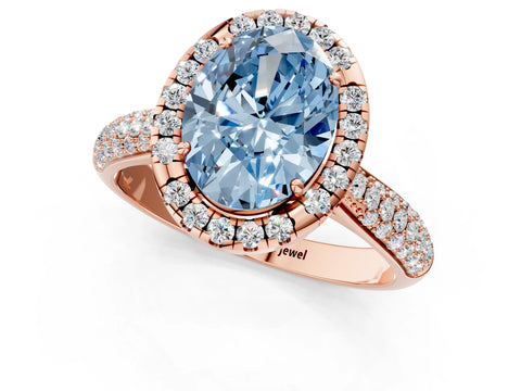 Rose gold Fancy Blue Oval Cut Halo Diamond Ring with Pavé Band_1