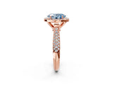 Rose gold Fancy Blue Oval Cut Halo Diamond Ring with Pavé Band_2