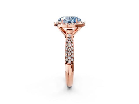Rose gold Fancy Blue Oval Cut Halo Diamond Ring with Pavé Band_2