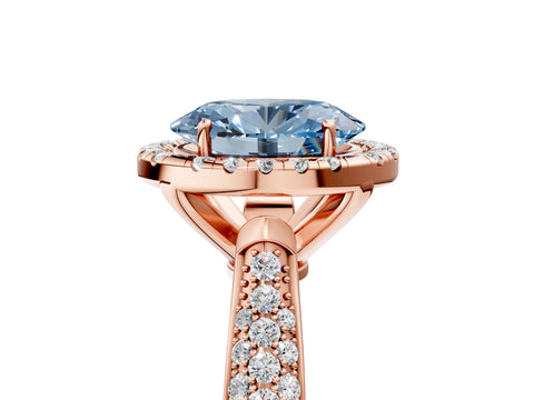 Rose gold Fancy Blue Oval Cut Halo Diamond Ring with Pavé Band_5