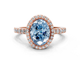 Rose gold Fancy Blue Oval  Cut Halo Diamond Ring with Pave Band and Four-Prong Setting_24