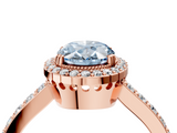 Rose gold Fancy Blue Oval  Cut Halo Diamond Ring with Pave Band and Four-Prong Setting_28