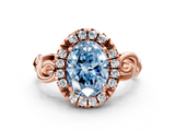 Rose gold Fancy Blue Oval  Cut Halo Diamond Ring with Scrollwork Band and Four-Prong Setting_133