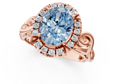 Rose gold Fancy Blue Oval  Cut Halo Diamond Ring with Scrollwork Band and Four-Prong Setting_134