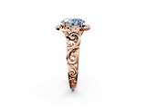 Rose gold Fancy Blue Oval  Cut Halo Diamond Ring with Scrollwork Band and Four-Prong Setting_135