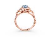 Rose gold Fancy Blue Oval  Cut Halo Diamond Ring with Scrollwork Band and Four-Prong Setting_136