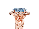 Rose gold Fancy Blue Oval  Cut Halo Diamond Ring with Scrollwork Band and Four-Prong Setting_138