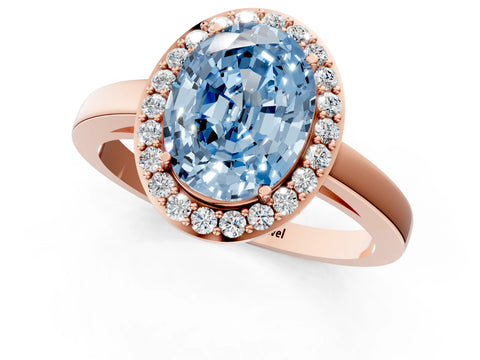 Rose gold Fancy Blue Oval Cut Halo Diamond Ring with Solitaire Band and Prong Setting_1