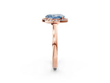 Rose gold Fancy Blue Oval Cut Halo Diamond Ring with Solitaire Band and Prong Setting_2
