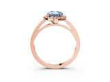 Rose gold Fancy Blue Oval Cut Halo Diamond Ring with Solitaire Band and Prong Setting_3