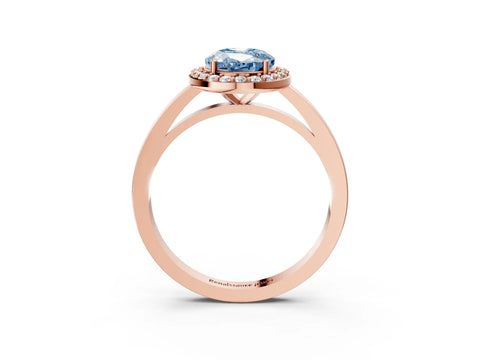 Rose gold Fancy Blue Oval Cut Halo Diamond Ring with Solitaire Band and Prong Setting_3