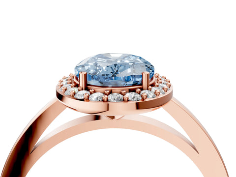 Rose gold Fancy Blue Oval Cut Halo Diamond Ring with Solitaire Band and Prong Setting_4