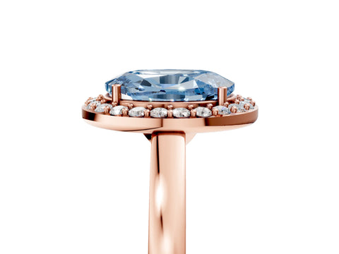 Rose gold Fancy Blue Oval Cut Halo Diamond Ring with Solitaire Band and Prong Setting_5