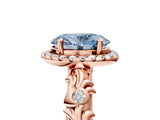 Rose gold Fancy Blue Oval Cut Halo Diamond Solitaire with Filigree Band and Four-Prong Setting_17