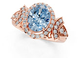 Rose gold Fancy Blue Oval Cut Halo Diamond Split Shank Engagement Ring with Four-Prong Setting_1