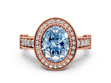 Rose gold Fancy Blue Oval Cut Halo Diamond Split Shank Pave Ring