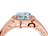 Rose gold Fancy Blue Oval Cut Halo Diamond Split Shank Ring with Prong Setting_10