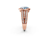 Rose gold Fancy Blue Oval Cut Halo Diamond Split Shank Ring with Prong Setting_2
