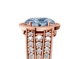 Rose gold Fancy Blue Oval Cut Halo Diamond Split Shank Ring with Prong Setting_5