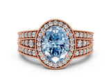 Rose gold Fancy Blue Oval Cut Halo Diamond Split Shank Ring with Prong Setting_6