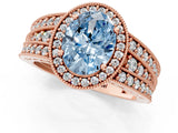 Rose gold Fancy Blue Oval Cut Halo Diamond Split Shank Ring with Prong Setting_7