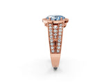 Rose gold Fancy Blue Oval Cut Halo Diamond Split Shank Ring with Prong Setting_8