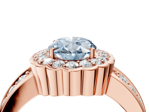 Rose gold Fancy Blue Oval Cut Halo Diamond Split Shank Ring with Scalloped Prong Setting_4