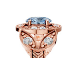 Rose gold Fancy Blue Oval Cut Halo Milgrain Diamond Engagement Ring with Leaf Band and Four-Prong Setting_5