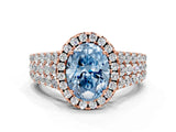 Rose gold Fancy Blue Oval Cut Halo Pavé Diamond Engagement Ring with Split Shank and Four-Prong Setting_3