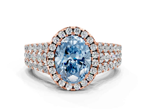 Rose gold Fancy Blue Oval Cut Halo Pavé Diamond Engagement Ring with Split Shank and Four-Prong Setting_3
