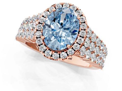 Rose gold Fancy Blue Oval Cut Halo Pavé Diamond Engagement Ring with Split Shank and Four-Prong Setting_4