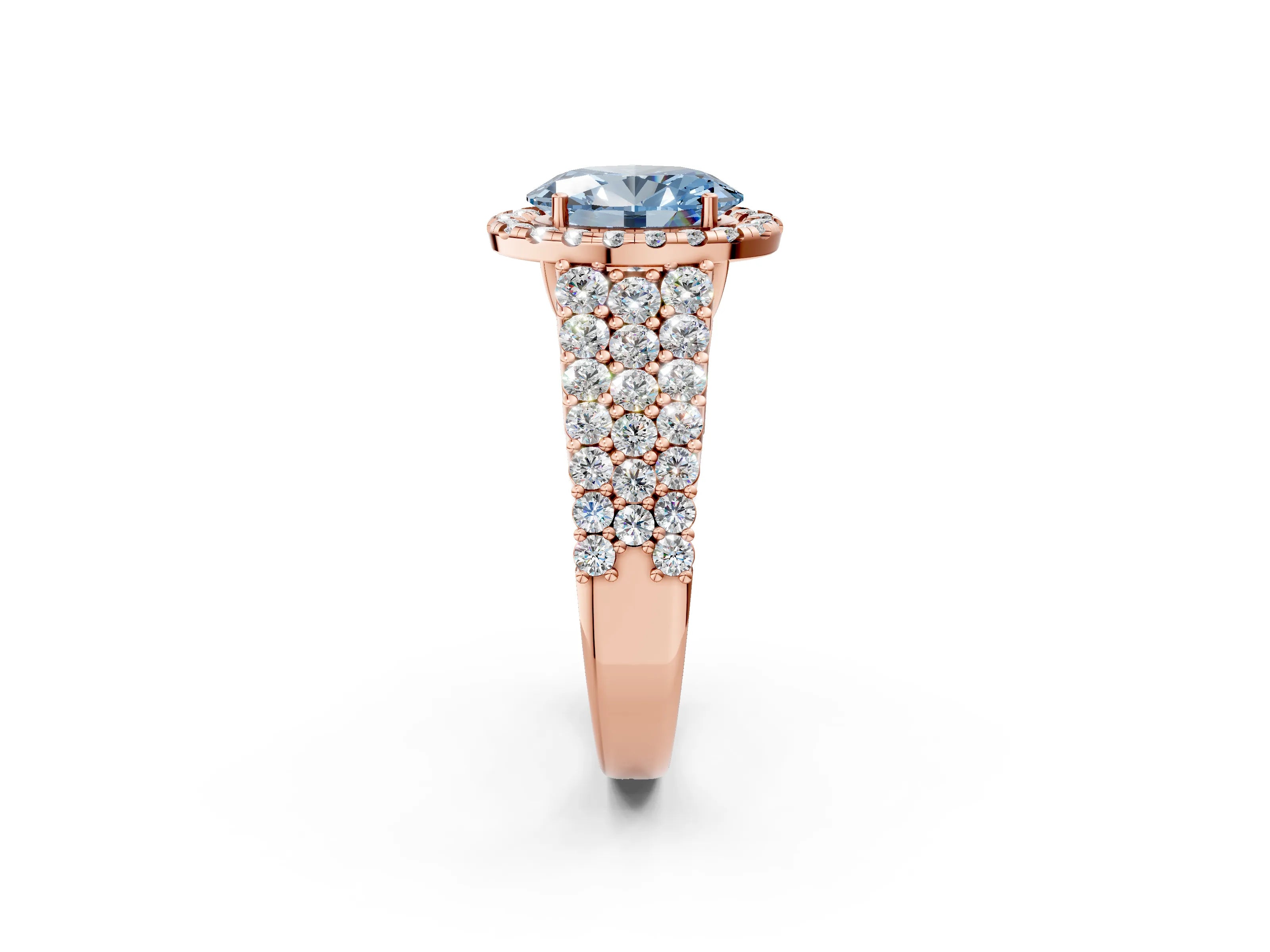 Rose gold Fancy Blue Oval Cut Halo Pavé Diamond Engagement Ring with Split Shank and Four-Prong Setting_5