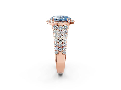 Rose gold Fancy Blue Oval Cut Halo Pavé Diamond Engagement Ring with Split Shank and Four-Prong Setting_5