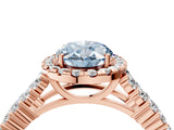 Rose gold Fancy Blue Oval Cut Halo Pavé Diamond Engagement Ring with Split Shank and Four-Prong Setting_7
