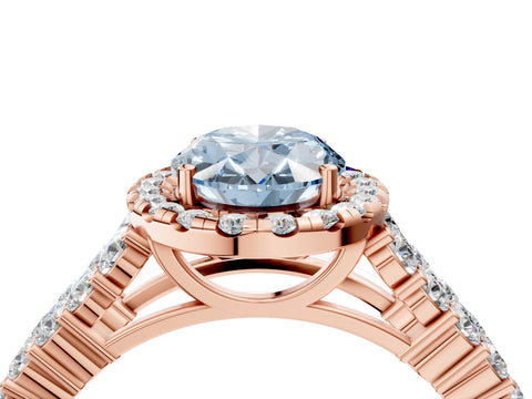 Rose gold Fancy Blue Oval Cut Halo Pavé Diamond Engagement Ring with Split Shank and Four-Prong Setting_7