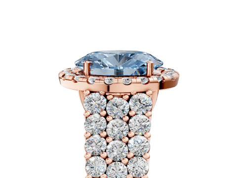 Rose gold Fancy Blue Oval Cut Halo Pavé Diamond Engagement Ring with Split Shank and Four-Prong Setting_8