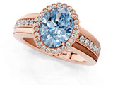 Rose gold Fancy Blue Oval  Cut Halo Pave Band Four-Prong Ring_50