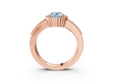Rose gold Fancy Blue Oval  Cut Halo Pave Band Four-Prong Ring_52
