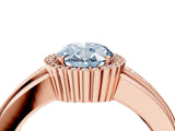 Rose gold Fancy Blue Oval  Cut Halo Pave Band Four-Prong Ring_53