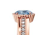 Rose gold Fancy Blue Oval  Cut Halo Pave Band Four-Prong Ring_54