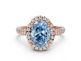 Rose gold Fancy Blue Oval  Cut Halo Pave Band Four-Prong Setting Ring_36