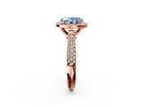 Rose gold Fancy Blue Oval  Cut Halo Pave Band Four-Prong Setting Ring_38