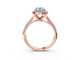 Rose gold Fancy Blue Oval  Cut Halo Pave Band Four-Prong Setting Ring_39