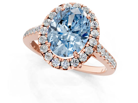 Rose gold Fancy Blue Oval Cut Halo Pave Diamond Engagement Ring with Four-Prong Setting_1